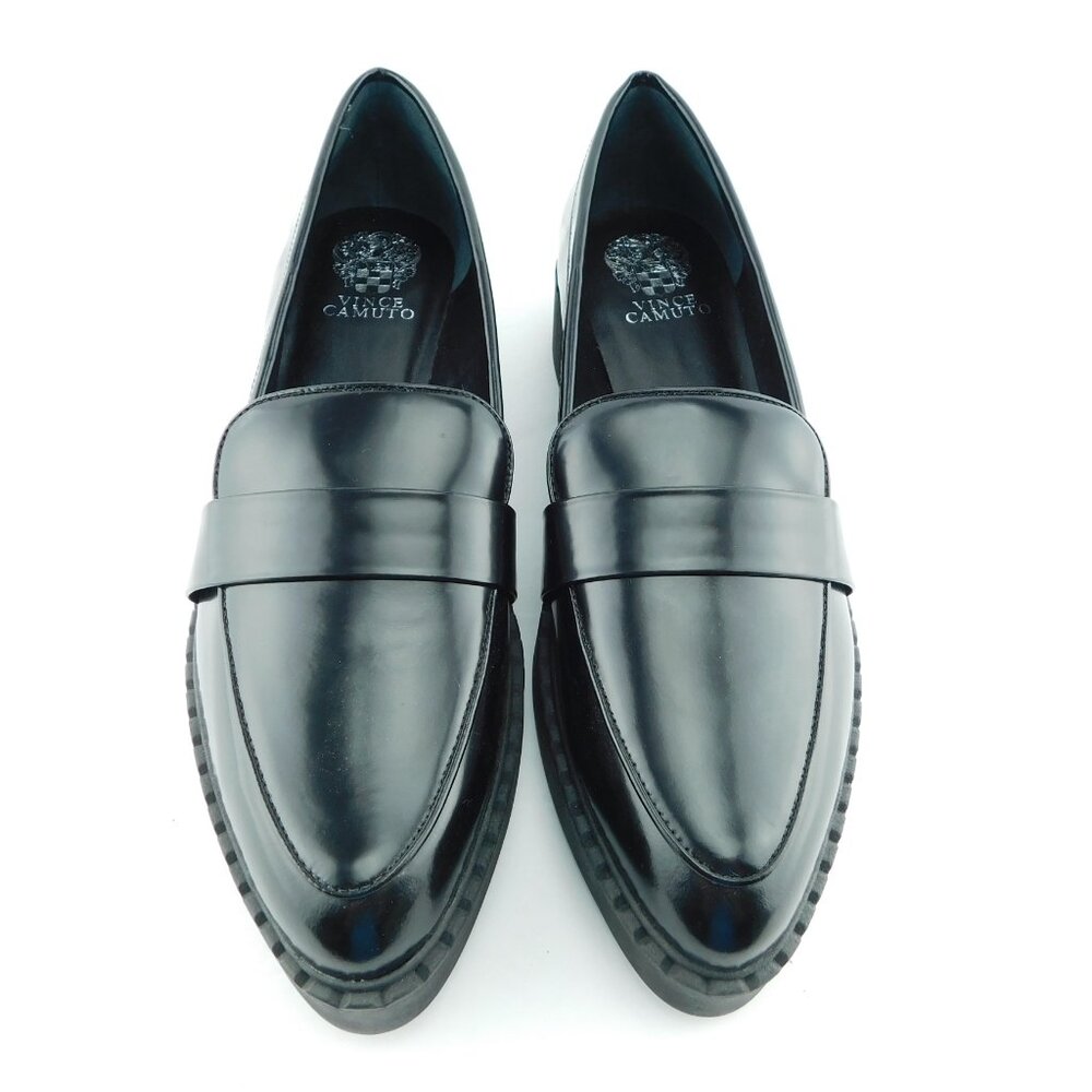 Unworn VINCE CAMUTO Black Leather Platform Block Heel Slip-on Loafers 12